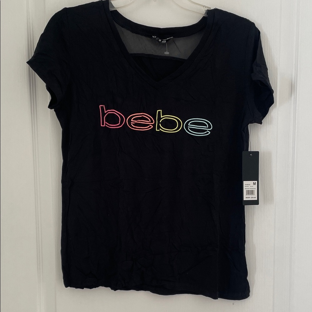 Bebe Black Tee with Colorful Logo